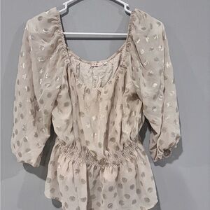 Holiday Ready Babydoll Beige and Gold Top